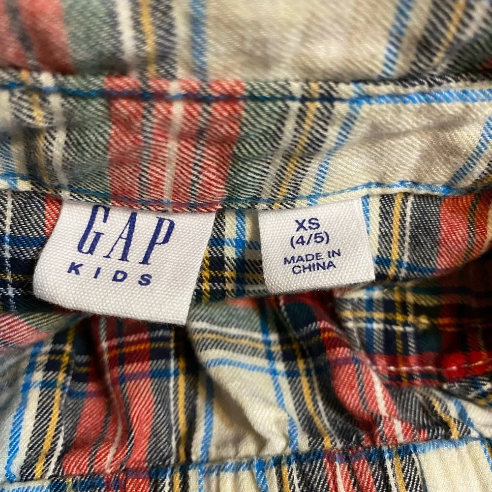 GAP Red Plaid Button Down Shirt Dress with Black Leggings 4/5 girls